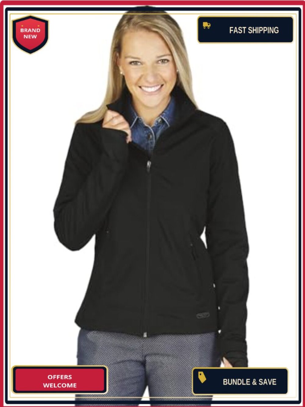Women's Soft Shell Jacket Water Resistant Stretch Poly Spandex Lightweight